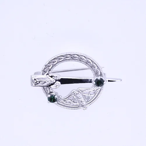 Silver Tara Brooch with Green Stones