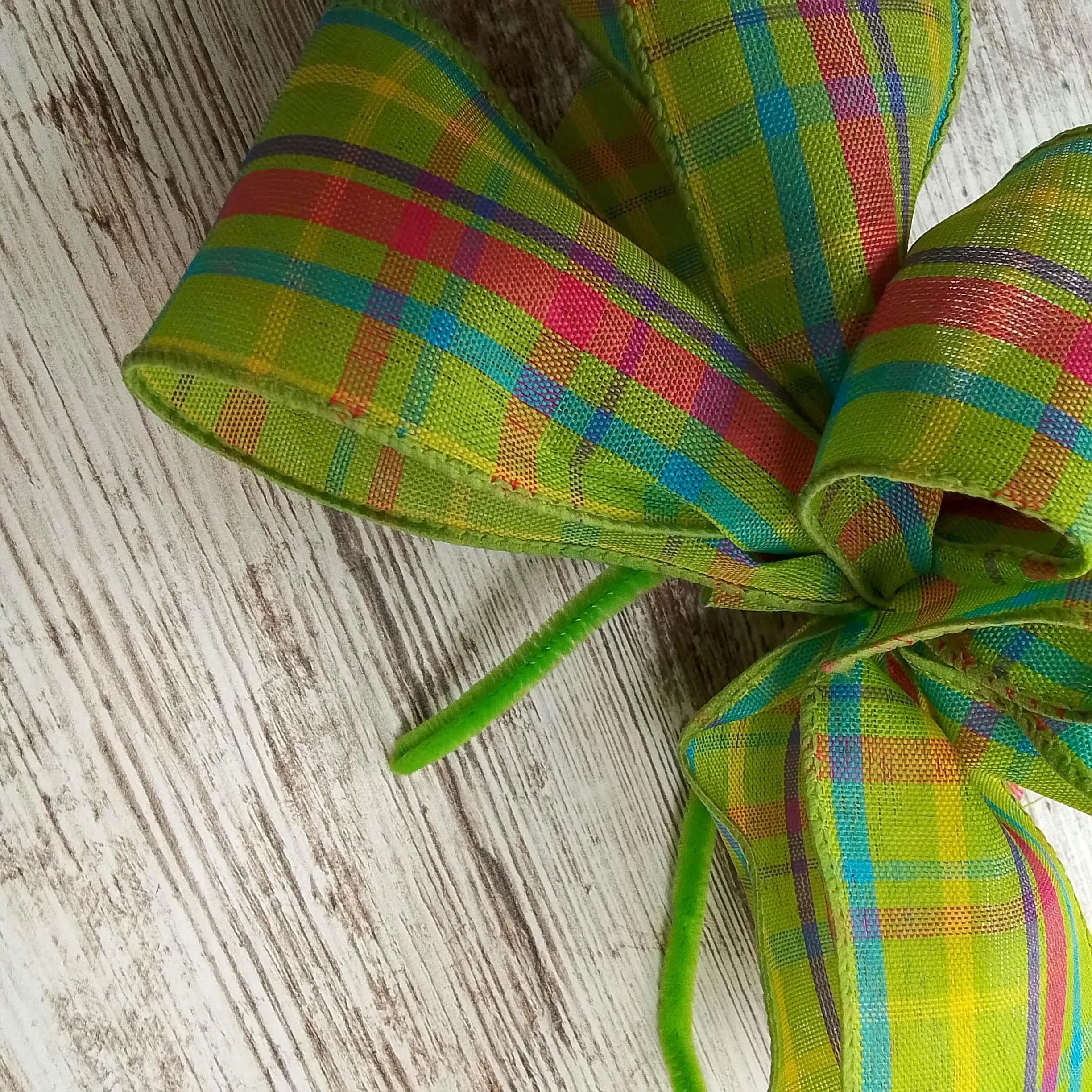 Spring Plaid Wreath Bow - Easter Wreath Embellishment for Making Your Own - Farmhouse Already Made Green Pink Turquoise