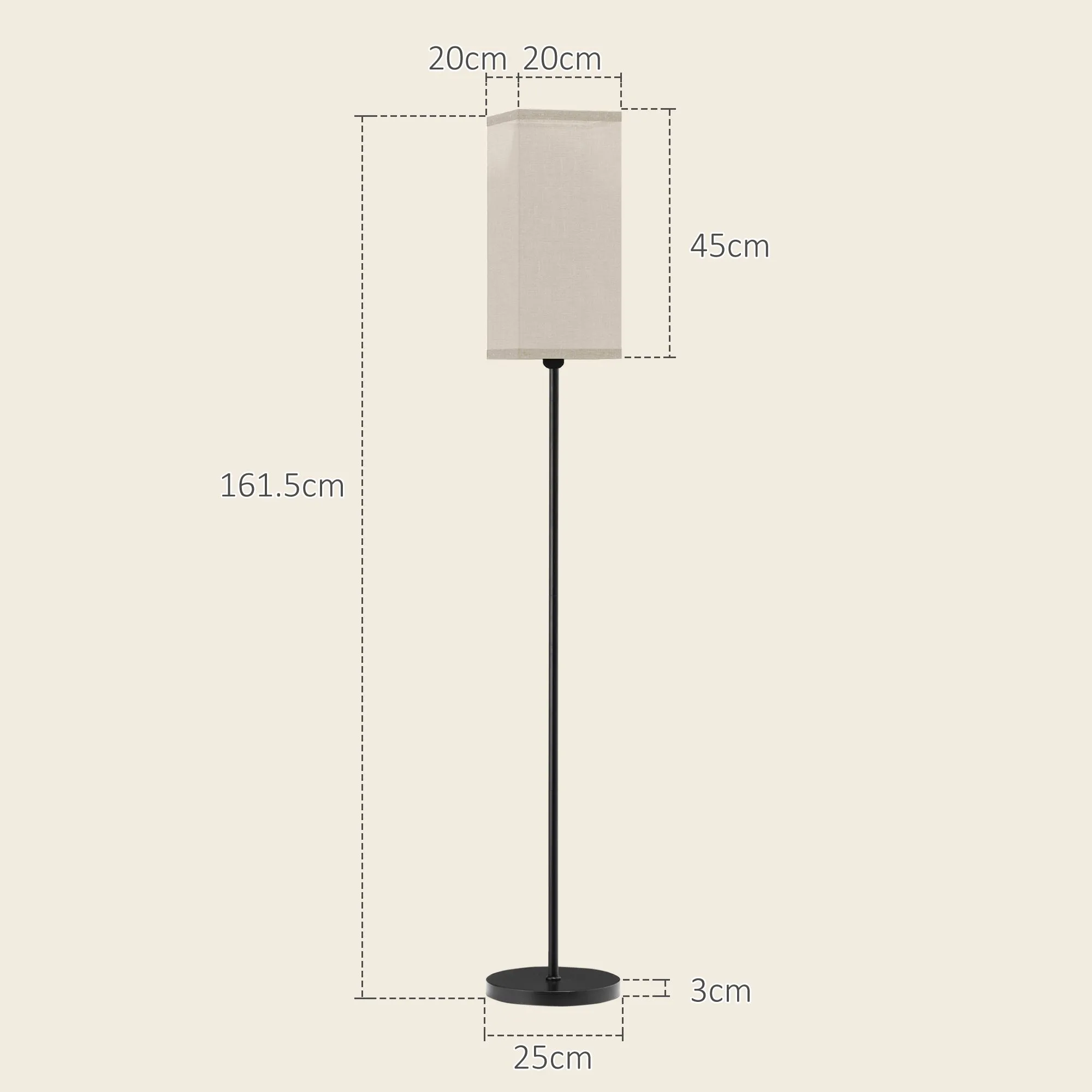 Standing Floor Lamp with Linen Shade for Living Room, Bedroom, Black