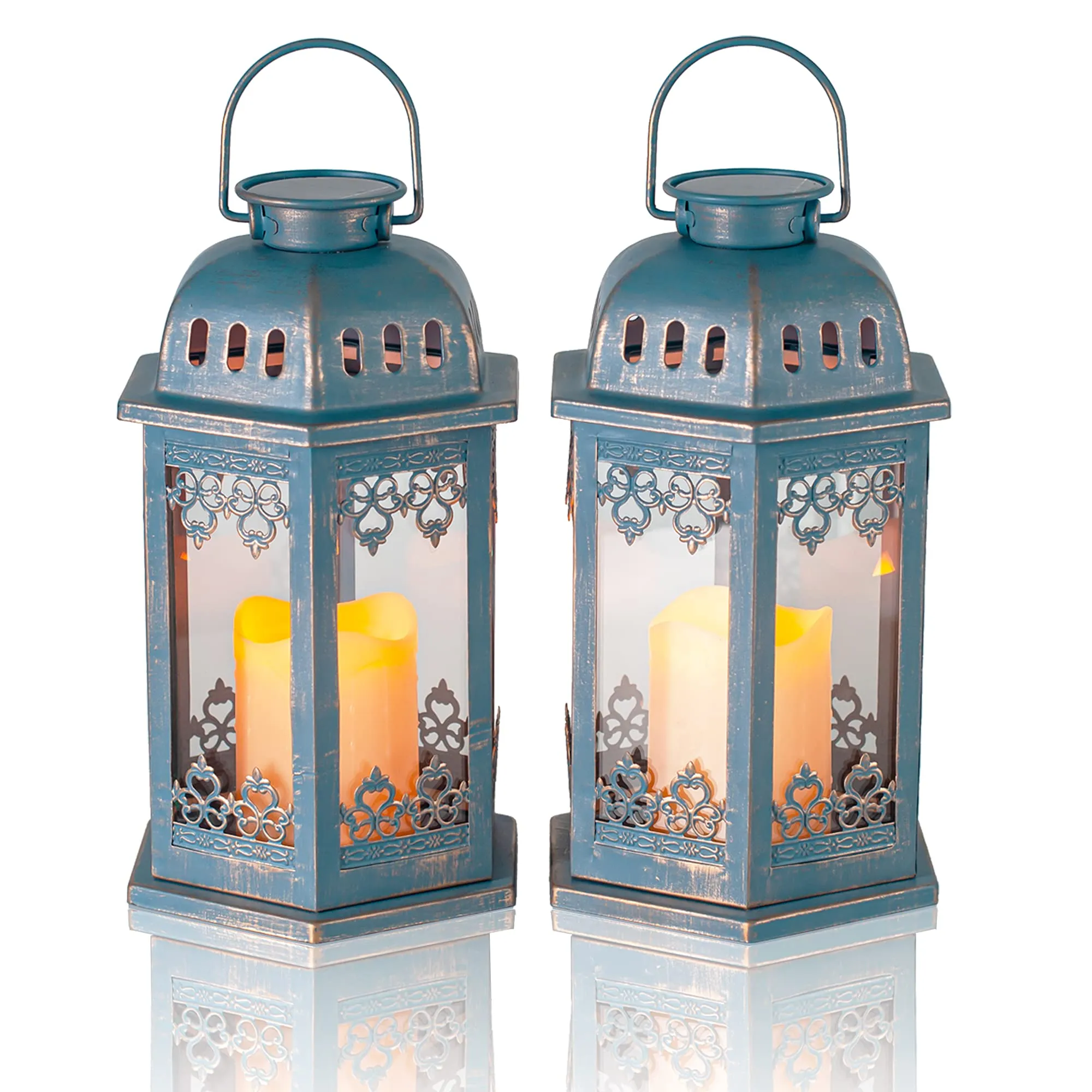 SteadyDoggie Solar Lanterns 2 Pack Bronze - Hanging Solar Lights with Flickering Candle