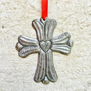 Steel Heart Cross Ornament