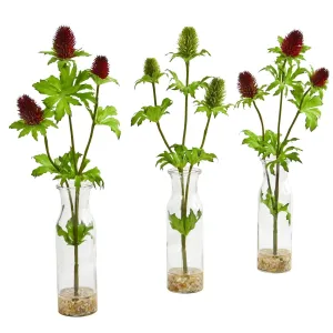 Thistle Artificial Arrangement in Bud Vase (Set of 3)